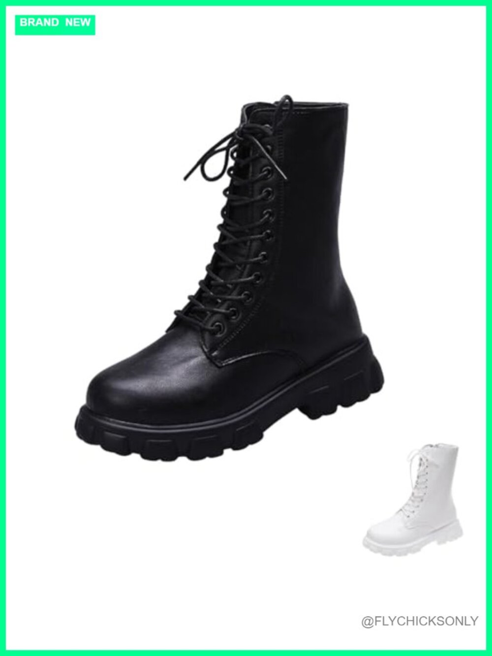 Women's Lace Up Chunky Mid Calf Boots Leather Side Zipped Western Cowgirl
